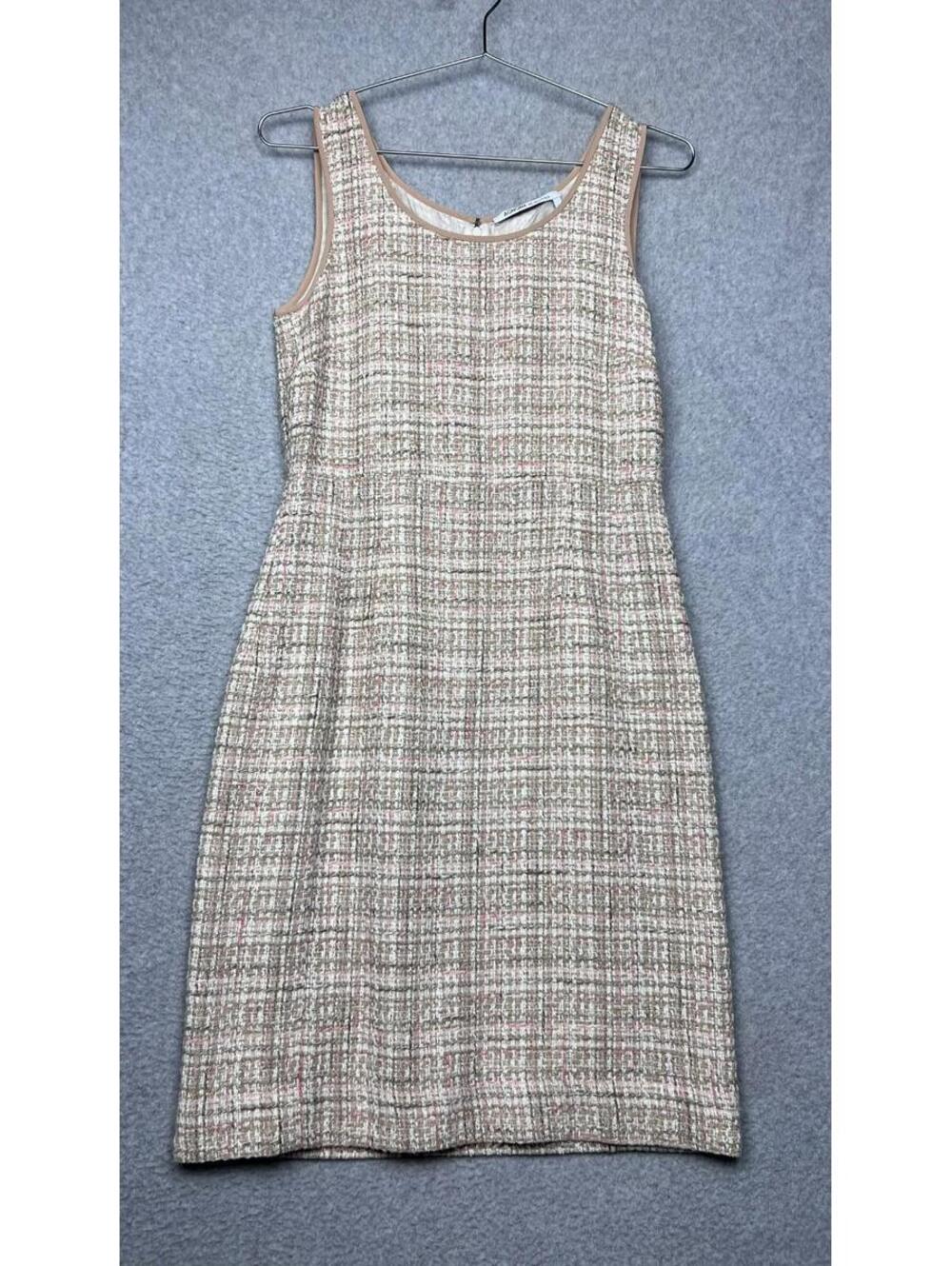 Agnona Italy Tweed Sheath Dress Sleeveless Beige 42 / US 6 Quiet Luxury Preppy